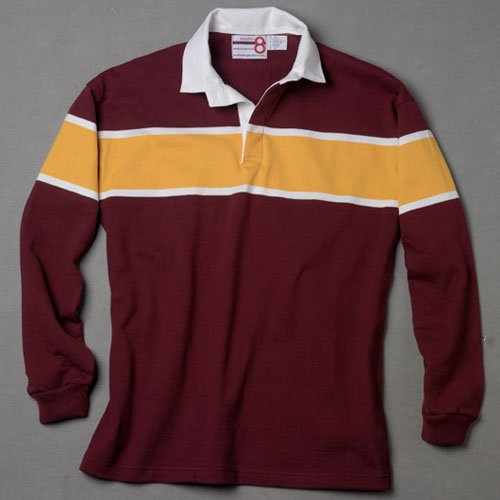 Burgundy with Gold and White Rugby Shirt – number 8 rugby shirts